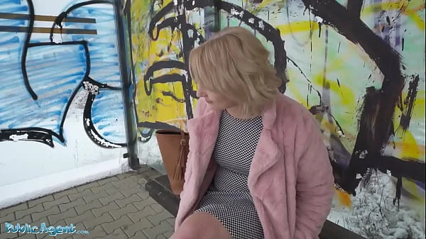 Public Agent Short hair blonde amateur teen with soft natural body picked up as bus stop and fucked in a basement with her clothes on by guy with a big cock ending with facial cumshot