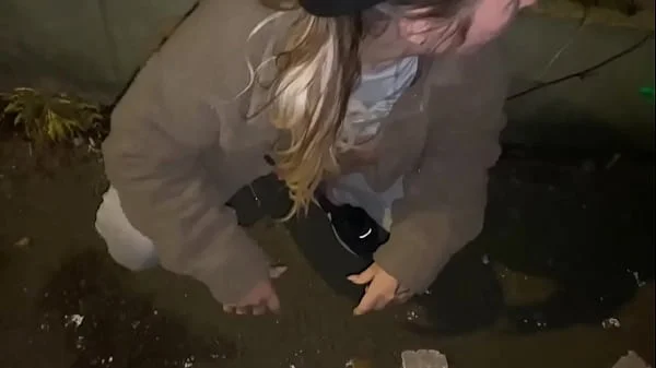 Offered a drink on the street to take a cum shot