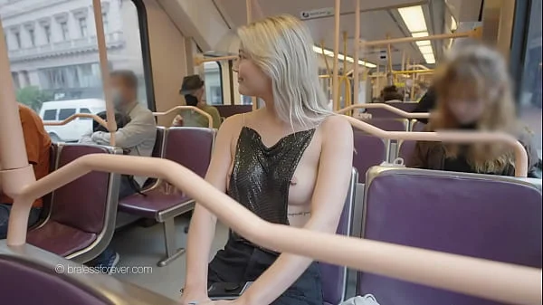 On the train with her tits out