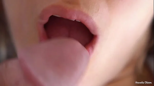 Her Soft Big Lips And Tongue Cause Him Cumshot, Super Closeup Cum In Mouth