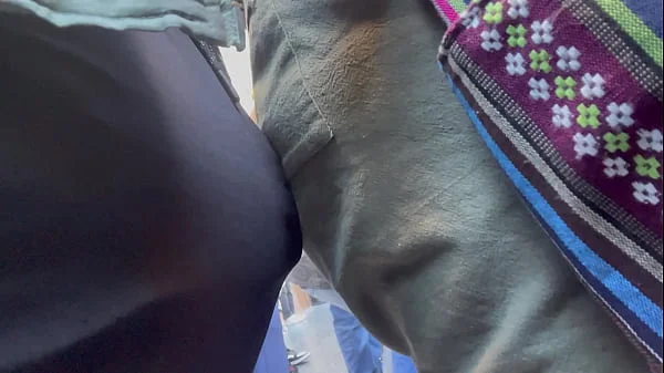 Mature mom loves BBC pressed on her ass in public Pt. 1