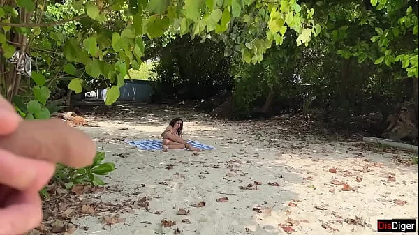 Voyeur pervert jerks off busty MILF and her stepdaughter and cums on their faces while they sunbathe