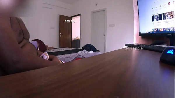 Watching porn and masturbating infront of maid while wife sleeping
