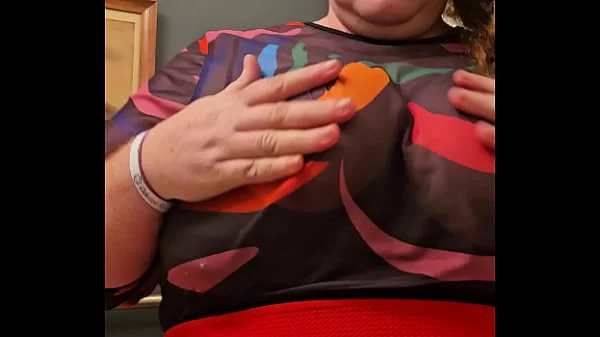 Horny bbw secretary flashes tits and panties