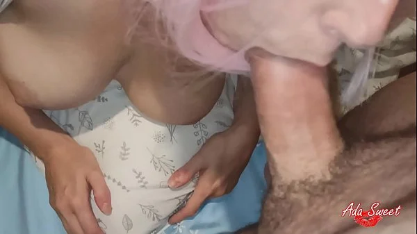 Hot teen with Big Tits sucks hard cock until cum covered