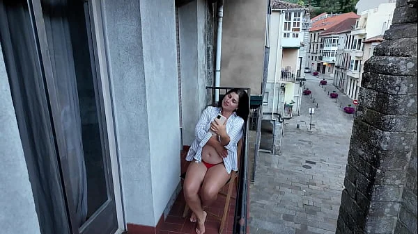 Risky Public Balcony Masturbation of My StepSister