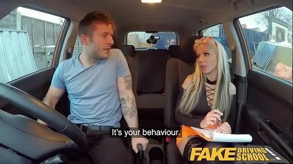 Fake Driving School Blonde bombshell Barbie Sins Taken for a Fuck Ride in black lingerie