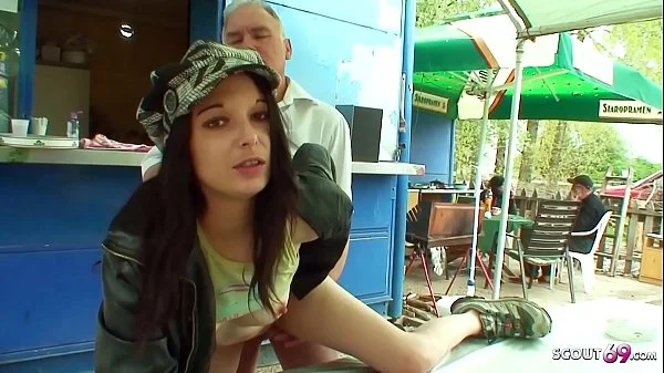 Old Ugly Guy Seduce Homeless Young Girl to scandal Public Sex for eat