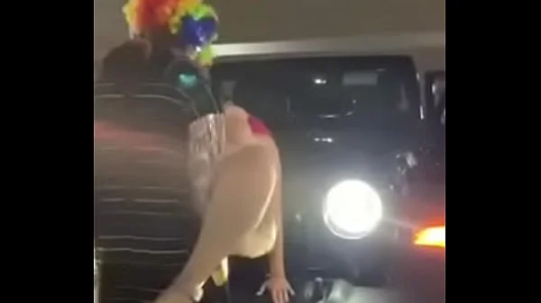Pink hair whore gets pounded on jeep