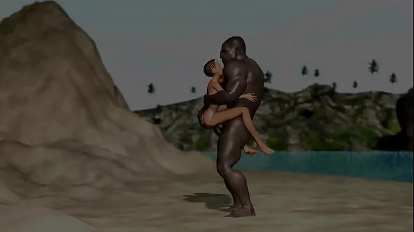 Hot sex on the beach! Big black man bangs a horny ebony on the savage island