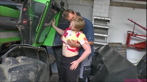 Ugly chubby blonde garage boss fuck her employee, eating his cum