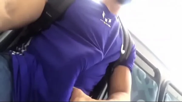 Muscle guy with big dick on bus