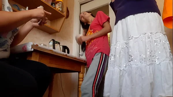Fucked my step sister's girlfriend while step sister was on the phone outside the door - Lesbian Illusion Girls